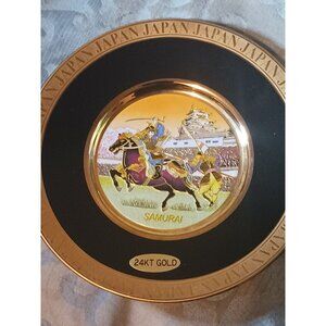 Chokin Samurai Plate 24KT Gold Edged Japanese Art Decor